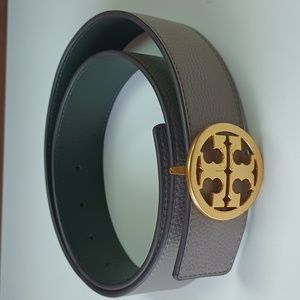 Tory Burch 1.5" Double T Logo Leather Belt